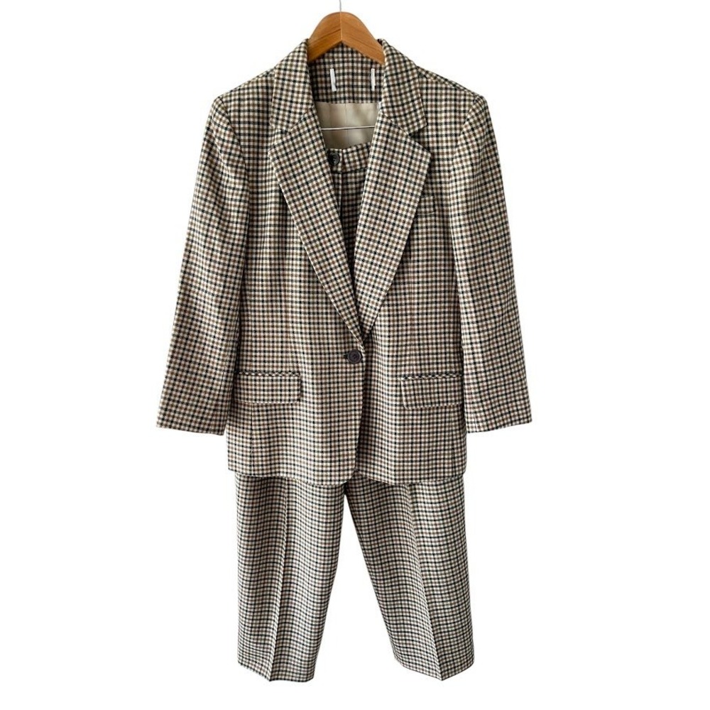Vintage 1980s JH Collectibles Wool Pantsuit 12 Plaid Blazer Trousers Union USA